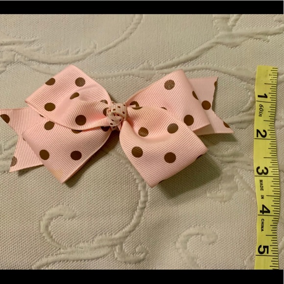 Grosgrain hair bow clip pink/brown polka dots - Picture 3 of 5